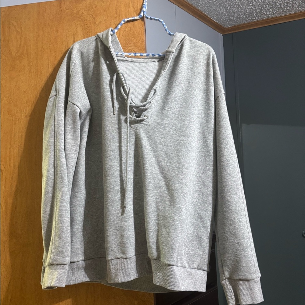Gray Lace-Up Hoodie